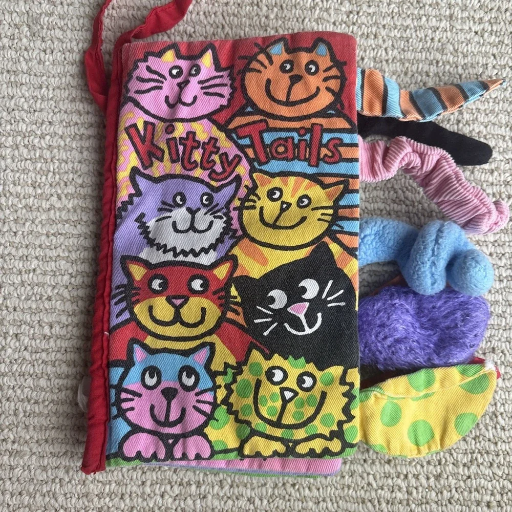 Jellycat Kitty Tails Crinkle Book Retired Baby Sensory Soft Book Cats Toddler 9
